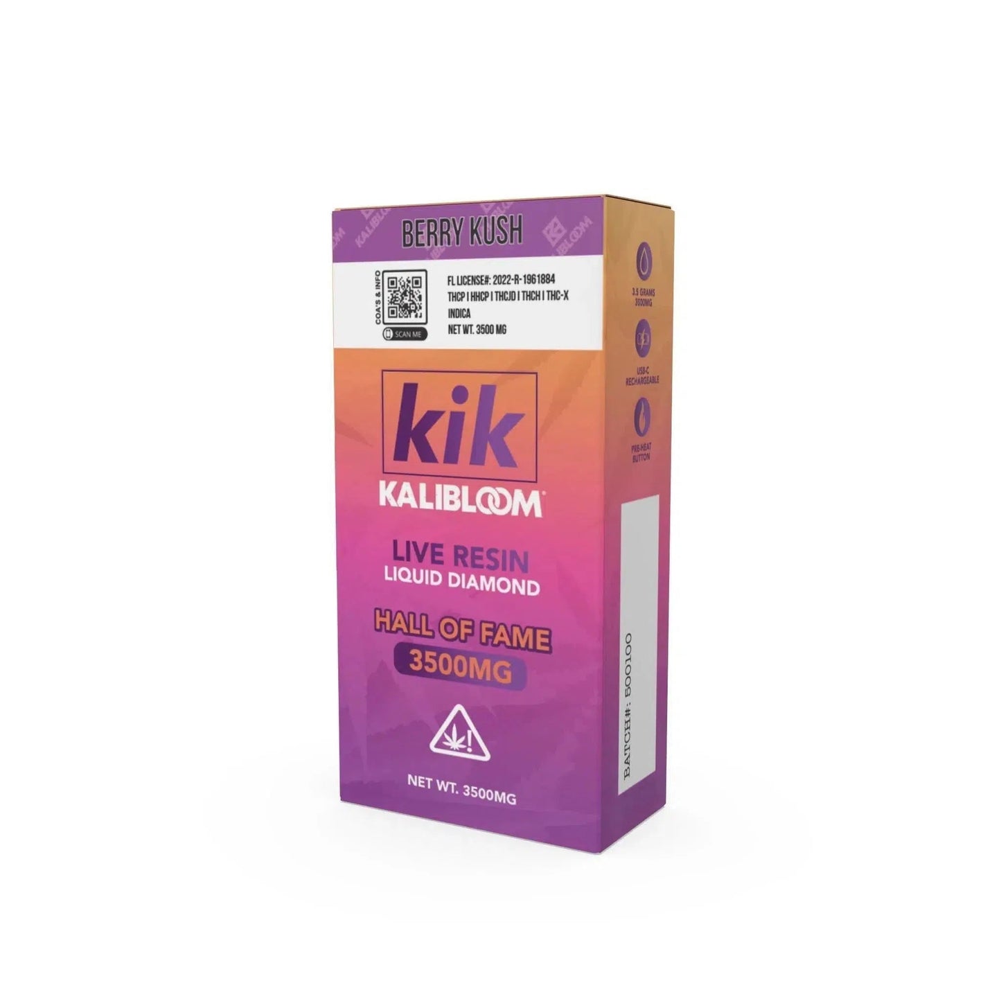 Kalibloom KIK Hall of Fame 3.5g Live Resin Liquid Diamond THCP/HHCP/THCJD/THCH/THCX Rechargeable Disposable-Kalibloom-Berry Kush (Indica)-NYC Glass