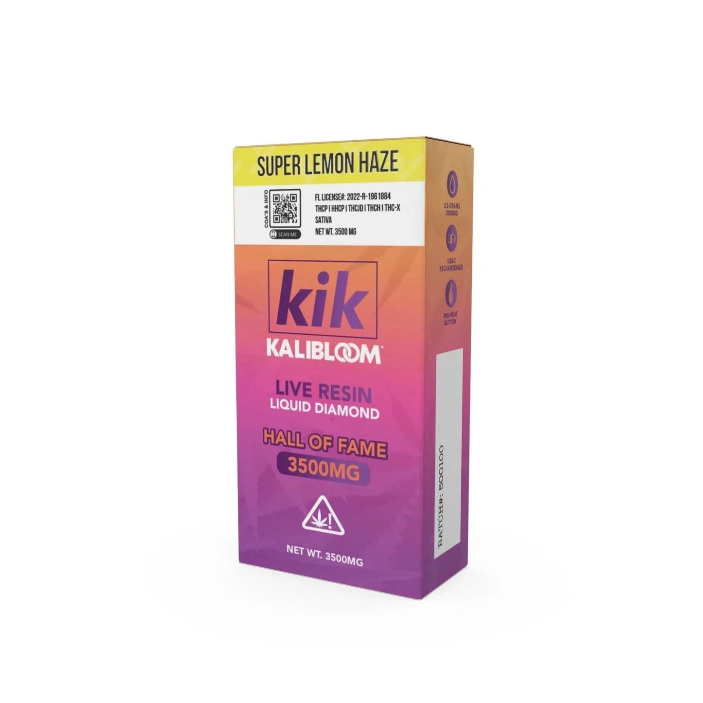 Kalibloom KIK Hall of Fame 3.5g Live Resin Liquid Diamond THCP/HHCP/THCJD/THCH/THCX Rechargeable Disposable-Kalibloom-Super Lemon Haze (Sativa)-NYC Glass