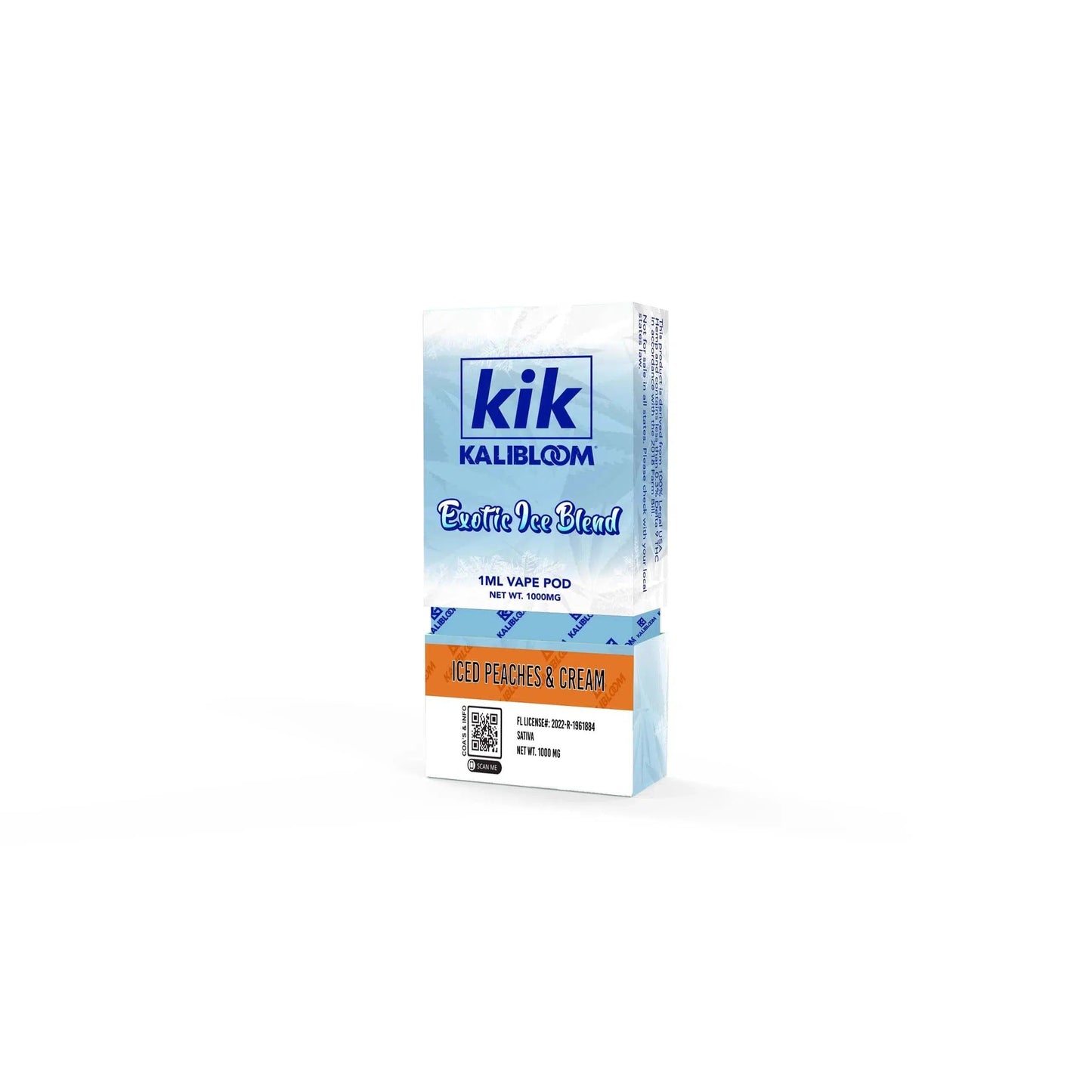 Kalibloom Kik Exotic Ice Blend 1ml Pod (CBD, THC-V, THC-P, Delta-8, HHC-P)-Kalibloom-Ice Peaches & Cream (Sativa)-NYC Glass