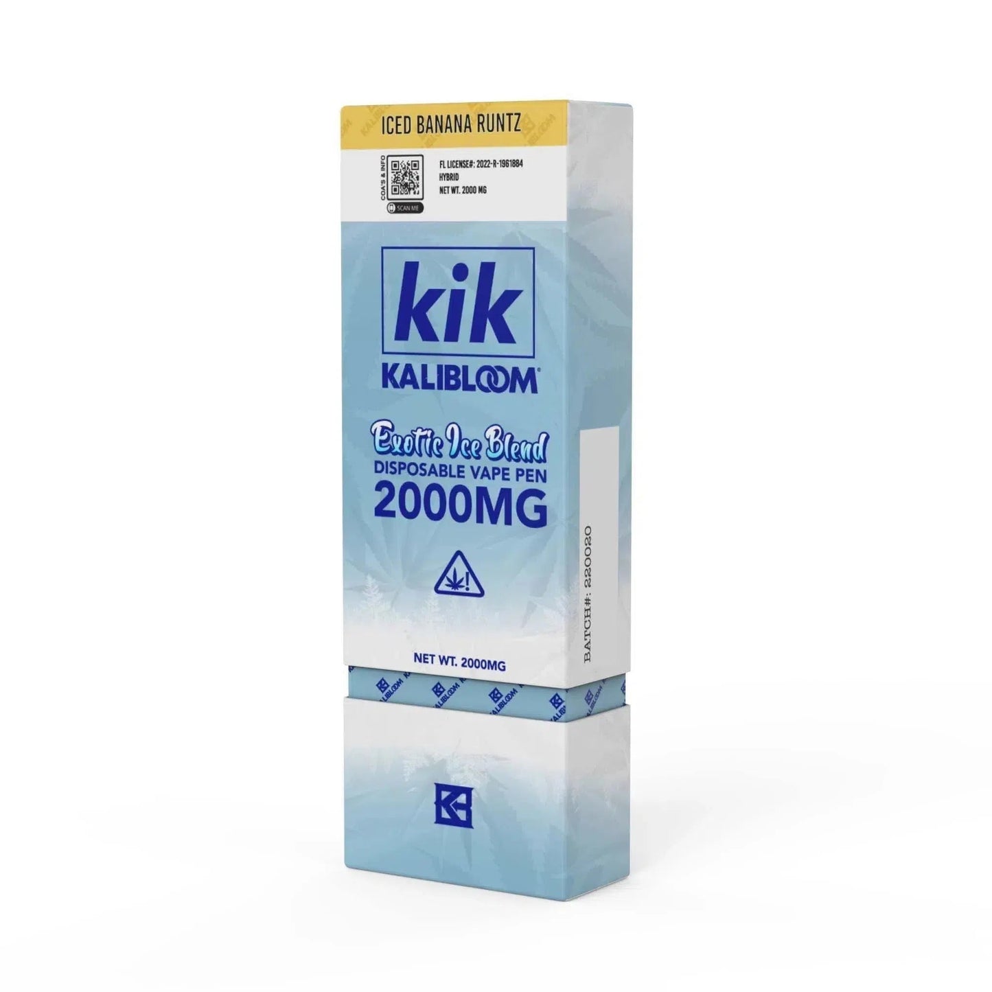 Kalibloom Kik Exotic Ice Blend 2000mg Disposable (CBD, THC-V, THC-P, Delta-8, HHC-P)-Kalibloom-Ice Banana Runtz (Hybrid)-NYC Glass