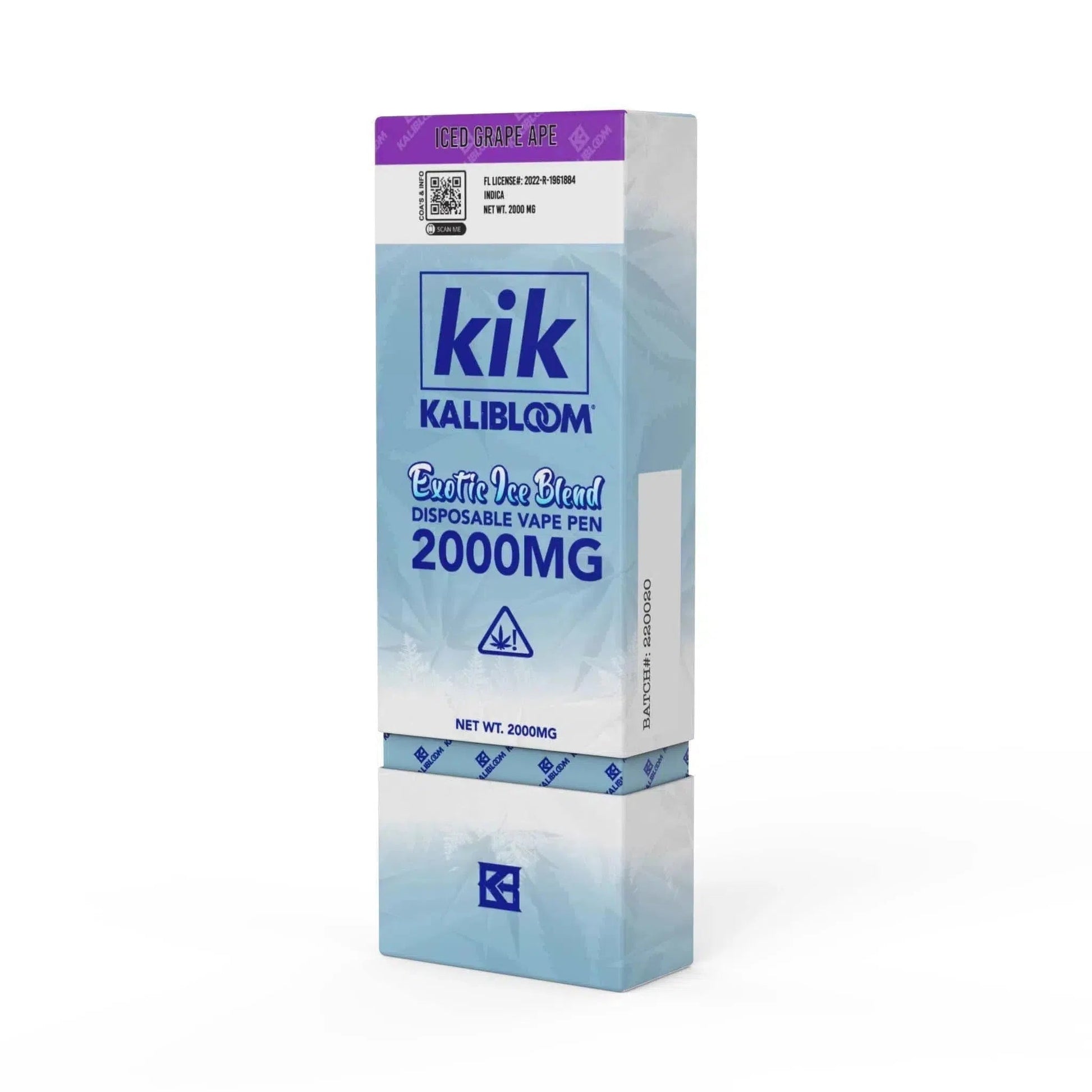 Kalibloom Kik Exotic Ice Blend 2000mg Disposable (CBD, THC-V, THC-P, Delta-8, HHC-P)-Kalibloom-Ice Grape Ape (Indica)-NYC Glass