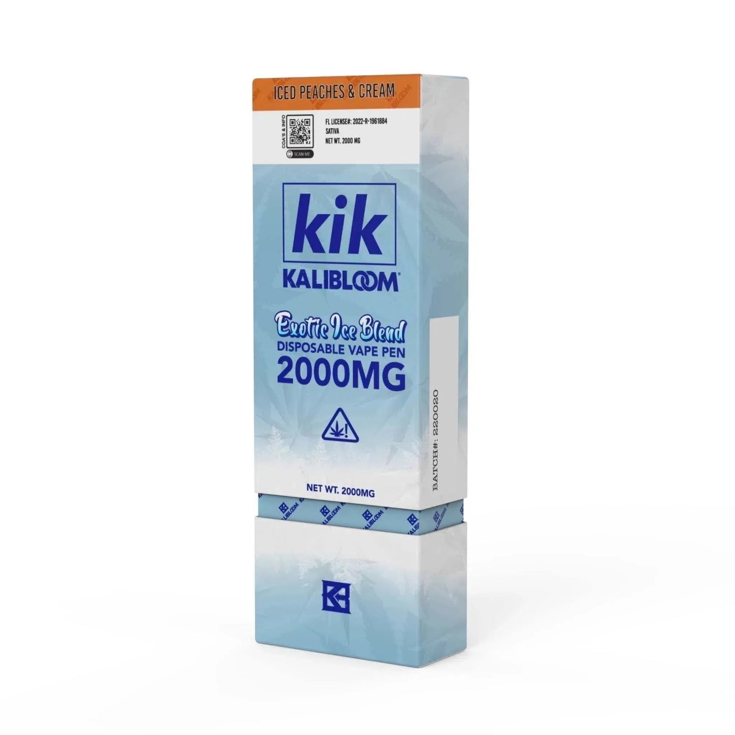 Kalibloom Kik Exotic Ice Blend 2000mg Disposable (CBD, THC-V, THC-P, Delta-8, HHC-P)-Kalibloom-Ice Peaches & Cream (Sativa)-NYC Glass