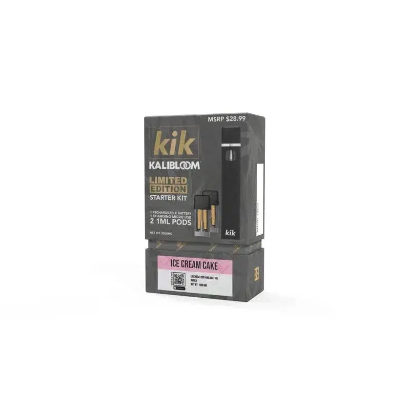 Kik Pod Starter Kit with 2 Delta 8 Pods Promo Pack-Kalibloom-Ice Cream Cake-NYC Glass