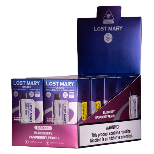 Lost Mary OS5000 5k Puff Nicotine Disposable Full Box-EBDESIGN-Blueberry Raspberry Peach-NYC Glass