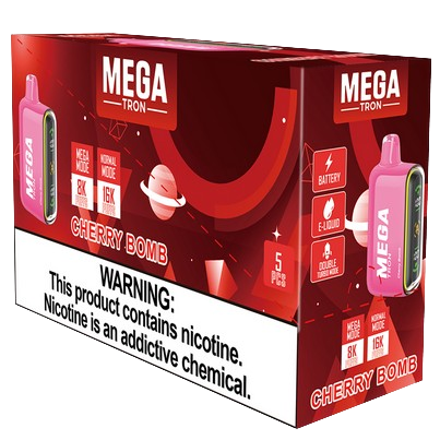 MEGA Tron 16,000 Puff Nicotine Disposable-Mega-Cherry Bomb-Full Box 5pk-NYC Glass