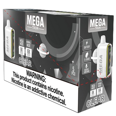 MEGA Tron 16,000 Puff Nicotine Disposable-Mega-Clear-Full Box 5pk-NYC Glass