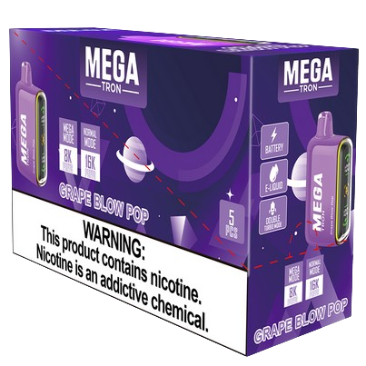 MEGA Tron 16,000 Puff Nicotine Disposable-Mega-Grape Blow Pop-Full Box 5pk-NYC Glass