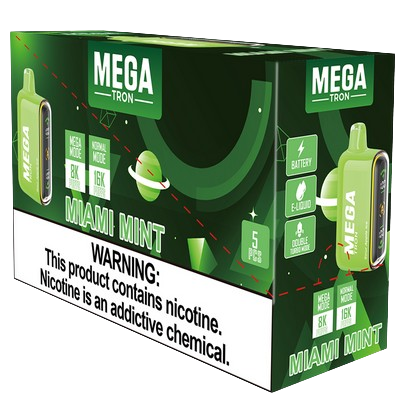 MEGA Tron 16,000 Puff Nicotine Disposable-Mega-Miami Mint-Full Box 5pk-NYC Glass