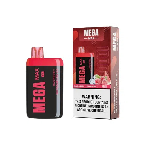 Mega Max 10,000 Puff Nicotine Disposable 5pk-Mega-Raspberry Watermelon Ice 5%-NYC Glass