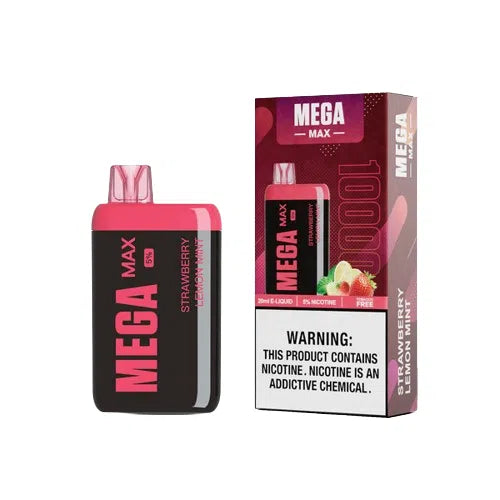 Mega Max 10,000 Puff Nicotine Disposable 5pk-Mega-Strawberry Lemon Mint 5%-NYC Glass