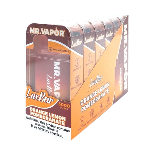 Mr. Vapor LuxBar 5000 Puff Nicotine Disposable 6pk Full Box-Mr. Vapor-Orange Lemon Pomegranate-NYC Glass