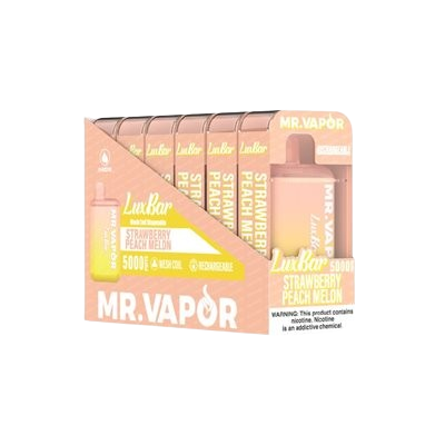 Mr. Vapor LuxBar 5000 Puff Nicotine Disposable 6pk Full Box-Mr. Vapor-Strawberry Peach Melon-NYC Glass