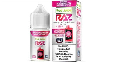 POD Juice x RAZ Series Nicotine Salt E-Liquid 30ML-Pod Juice-Straw Watermelon Bubblegum Ice 55mg-NYC Glass