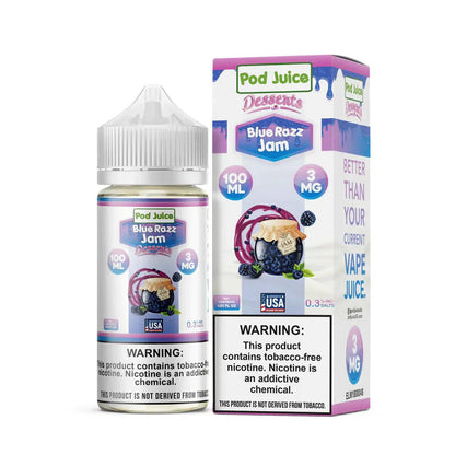 Pod Juice Synthetic Nicotine E-Juice 100ml-Pod Juice-Blue Razz Jam 3mg-NYC Glass