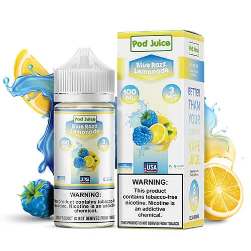 Pod Juice Synthetic Nicotine E-Juice 100ml-Pod Juice-Blue Razz Lemonade 3mg-NYC Glass