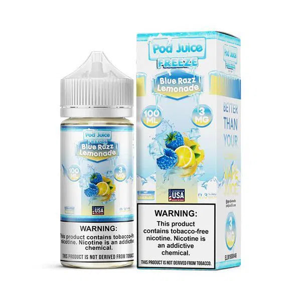 Pod Juice Synthetic Nicotine E-Juice 100ml-Pod Juice-Blue Razz Lemonade Freeze 3mg-NYC Glass