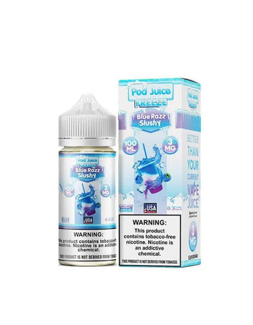 Pod Juice Synthetic Nicotine E-Juice 100ml-Pod Juice-Blue Razz Slushy Freeze 3mg-NYC Glass