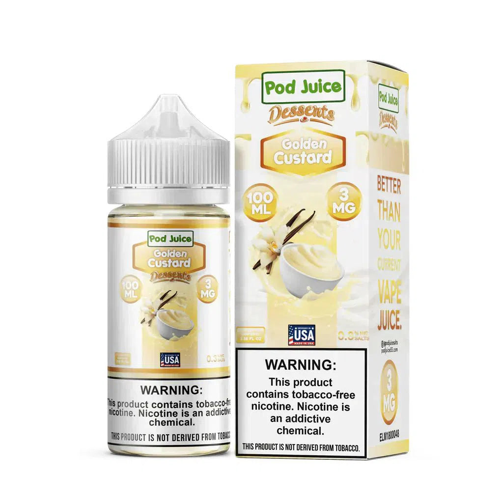 Pod Juice Synthetic Nicotine E-Juice 100ml-Pod Juice-Golden Custard 3mg-NYC Glass