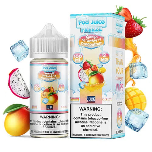 Pod Juice Synthetic Nicotine E-Juice 100ml-Pod Juice-Mango Strawberry Dragonfruit Freeze 3mg-NYC Glass