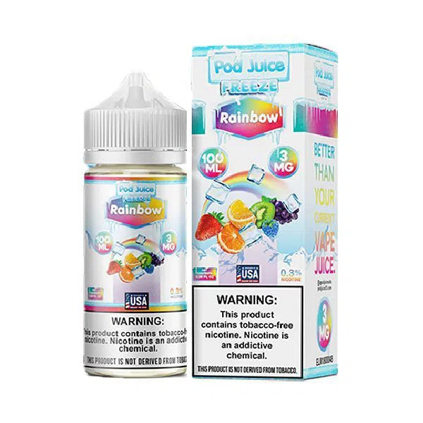 Pod Juice Synthetic Nicotine E-Juice 100ml-Pod Juice-Rainbow Freeze 3mg-NYC Glass