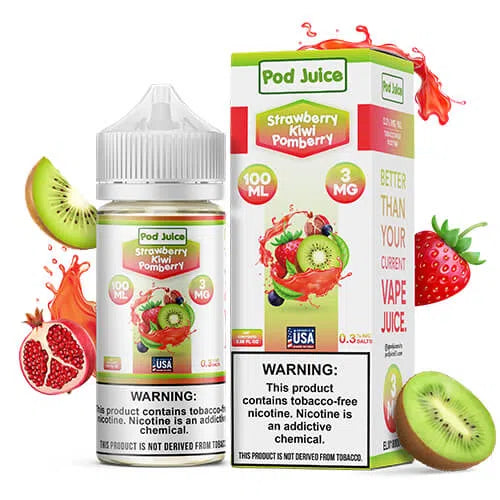 Pod Juice Synthetic Nicotine E-Juice 100ml-Pod Juice-Strawberry Kiwi Pomberry 3mg-NYC Glass