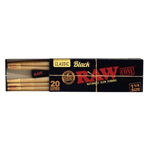 RAW Black Classic Cones 1 1/4" 20ct 12pk Full Box-RAW-NYC Glass