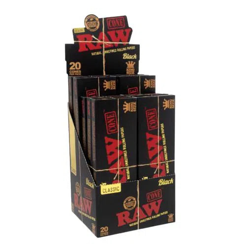 RAW Black Classic King Size Cones - 20pk Box-RAW-King Size Full Box: 12 Packs (240 Cones)-NYC Glass