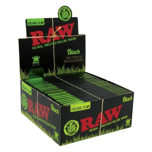 RAW Black Organic Hemp King Size Slim Rolling Papers 50pk Box-RAW-NYC Glass