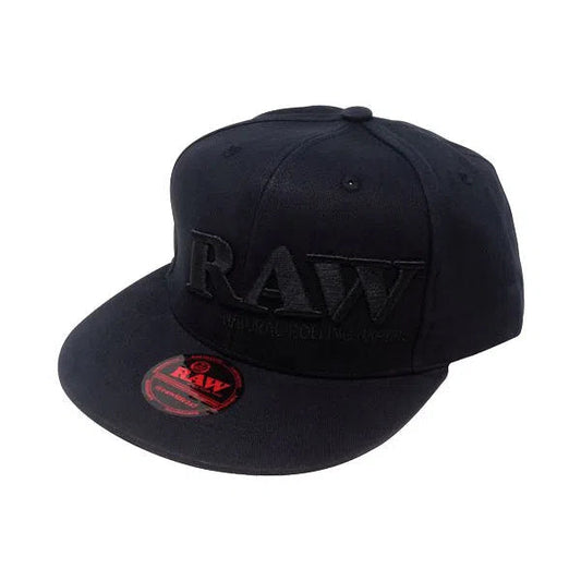 RAW Black on Black Baseball Cap - Flat Brim Adjustable Snapback-RAW-NYC Glass