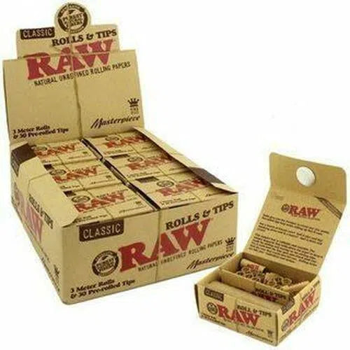 RAW Classic Masterpiece King Size Rolls With Tips - 12pk Box-RAW-NYC Glass