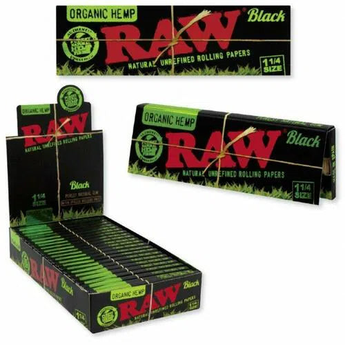 RAW Organic Hemp Black 1 1/4 Rolling Papers - 24pk Box-RAW-NYC Glass