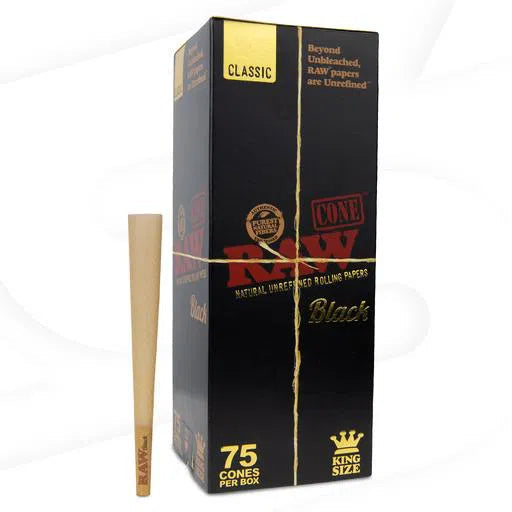 RAW Pre-Rolled Cones 75ct Box-RAW-Black Classic King Size-NYC Glass
