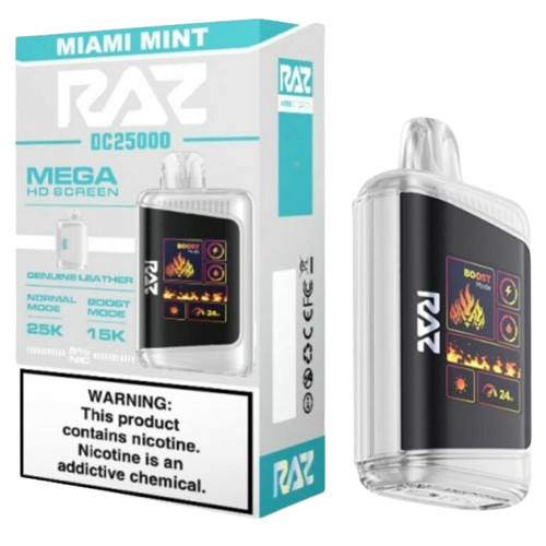 RAZ DC25000 25,000 Puff Rechargeable Nicotine Disposable-Nicotine Disposable-RAZ-Miami Mint-NYC Glass