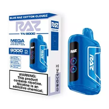 RAZ TN9000 9000 Puffs Nicotine Disposable Full Box 5pk-RAZ-Blue Raz Cotton Cloudz-NYC Glass