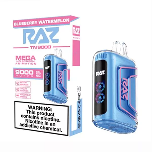 RAZ TN9000 9000 Puffs Nicotine Disposable Full Box 5pk-RAZ-Blueberry Watermelon-NYC Glass