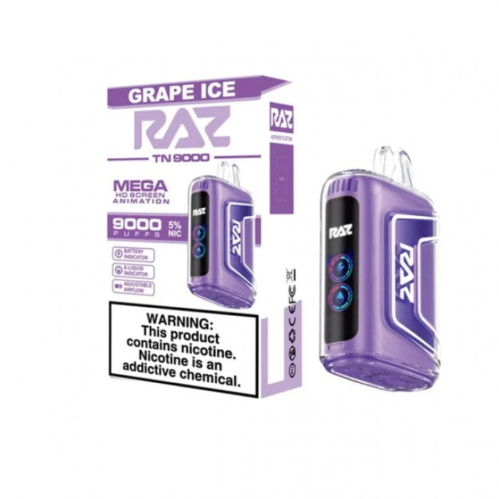 RAZ TN9000 9000 Puffs Nicotine Disposable Full Box 5pk-RAZ-Grape Ice-NYC Glass