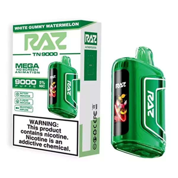 RAZ TN9000 9000 Puffs Nicotine Disposable Full Box 5pk-RAZ-White Gummy Watermelon-NYC Glass