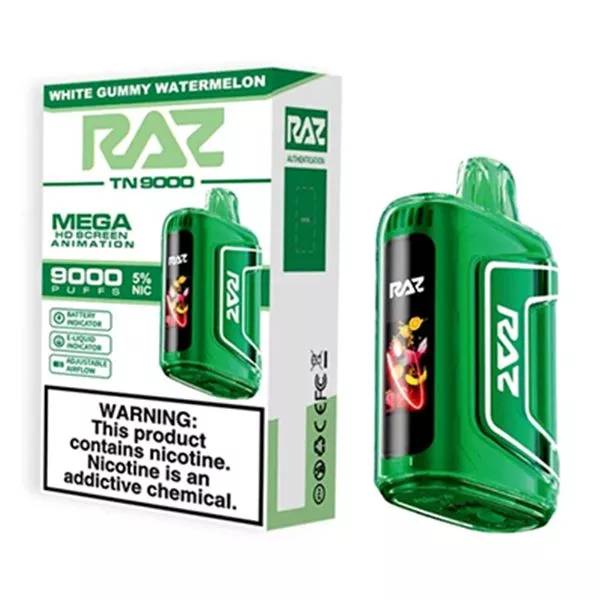 RAZ TN9000 9000 Puffs Nicotine Disposable (Rechargeable)-RAZ-White Gummy Watermelon-NYC Glass