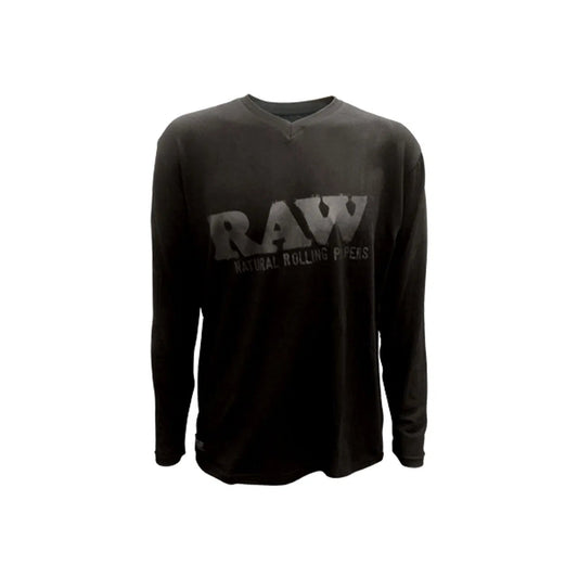 RP X Raw 100% Modal Long Sleeve V-Neck Black Shirt Black Raw Logo-RAW-Medium-NYC Glass