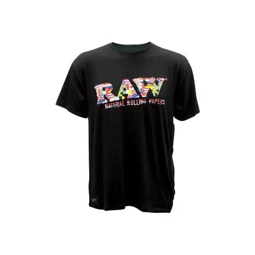 RP X Raw 100% Modal Short Sleeve Black T-Shirt w/ Multi-Flag Raw Logo-RAW-NYC Glass