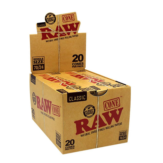 Raw Classic 70mm/24mm Cones - 12pk Box-RAW-Full Box: 20ct Box of 12pks (240 cones)-NYC Glass