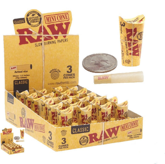 Raw Classic Pre-Rolled Mini Size Cones-RAW-1 Pack (3)-NYC Glass