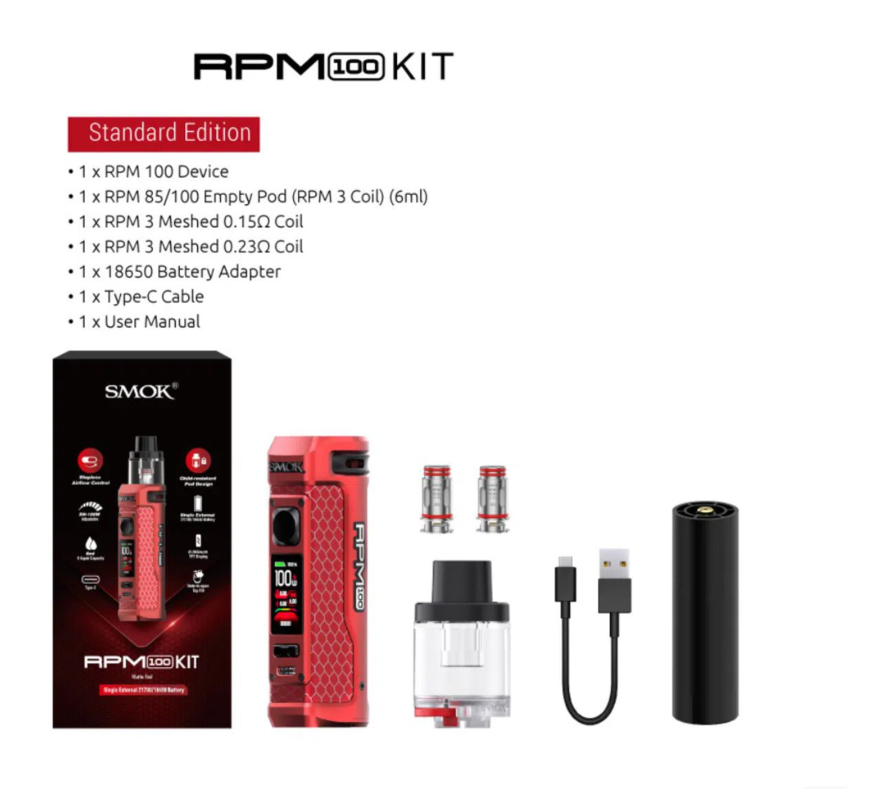 SMOK RPM 100 Pod Mod System Kit-SMOK-NYC Glass