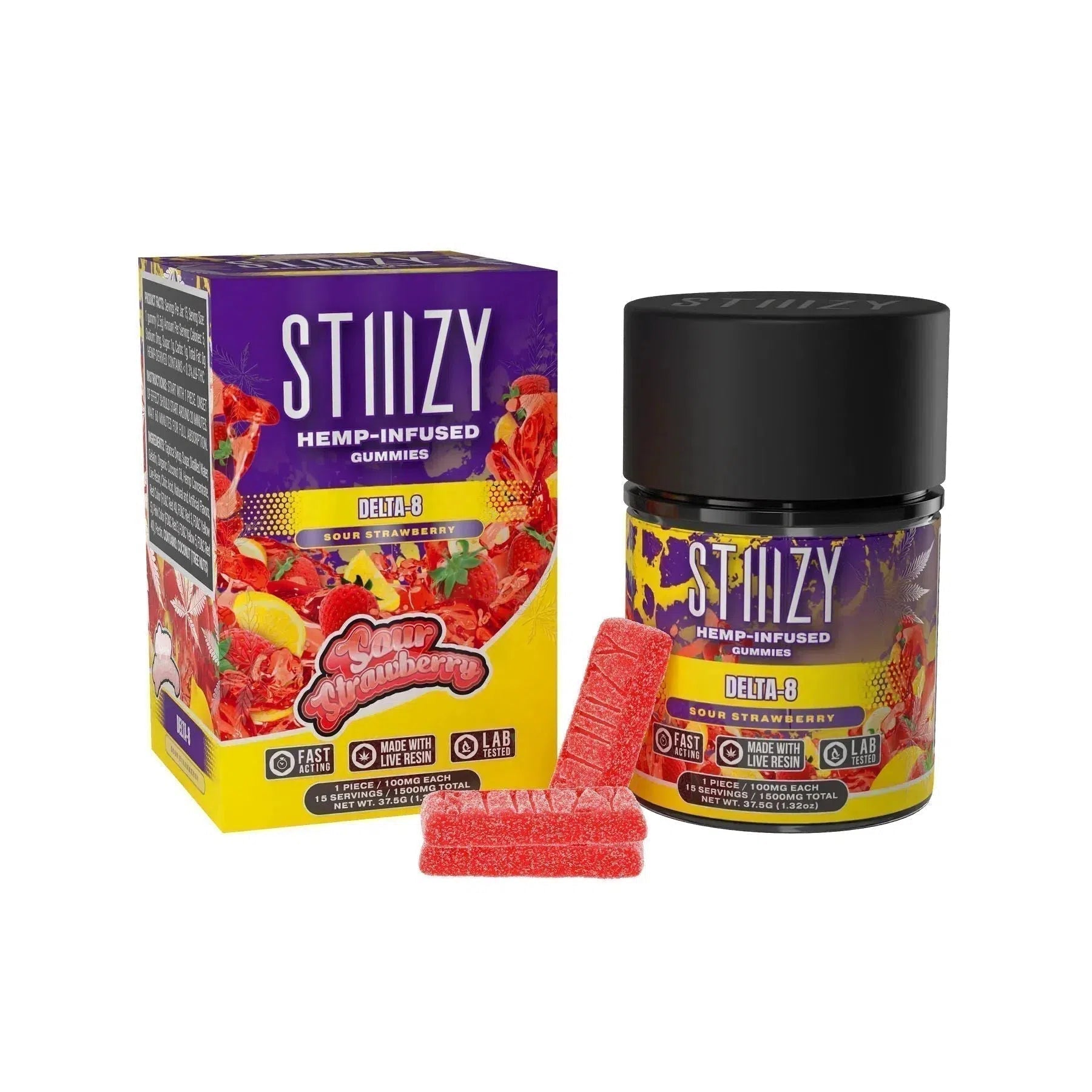 STIIIZY Delta 8 Gummies 1500mg Jar-THC Edibles-Stiiizy-Sour Strawberry-NYC Glass