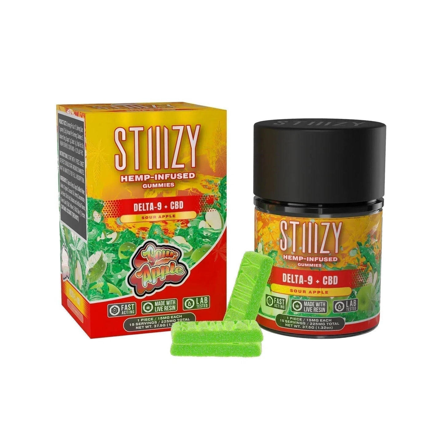 STIIIZY Delta 9/CBD Gummies 225mg Jar-Stiiizy-Sour Apple-NYC Glass