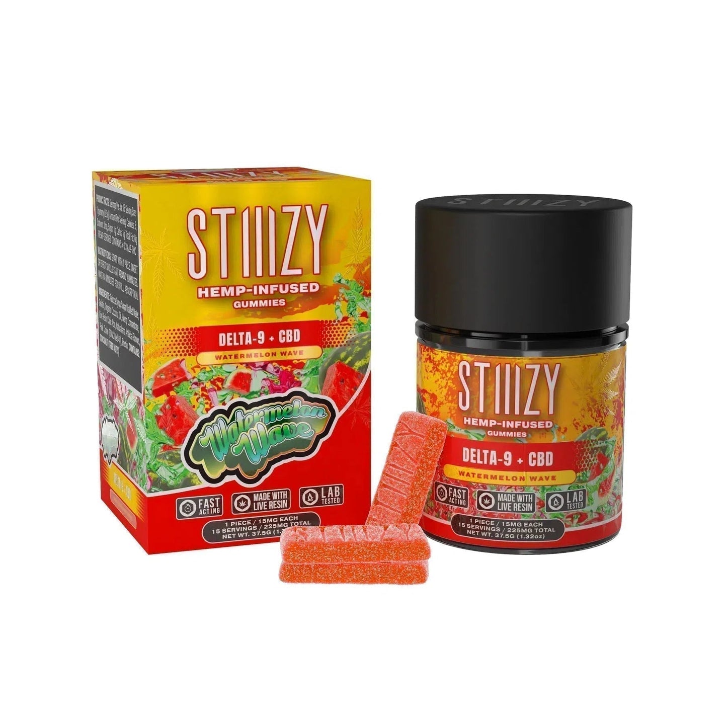 STIIIZY Delta 9/CBD Gummies 225mg Jar-Stiiizy-Watermelon Wave-NYC Glass