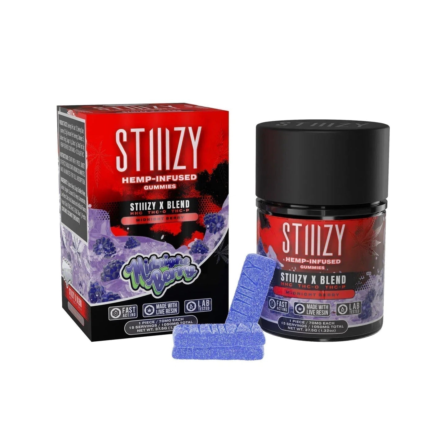 STIIIZY X Blend Gummies 1050mg Jar-Stiiizy-Midnight Berry-NYC Glass