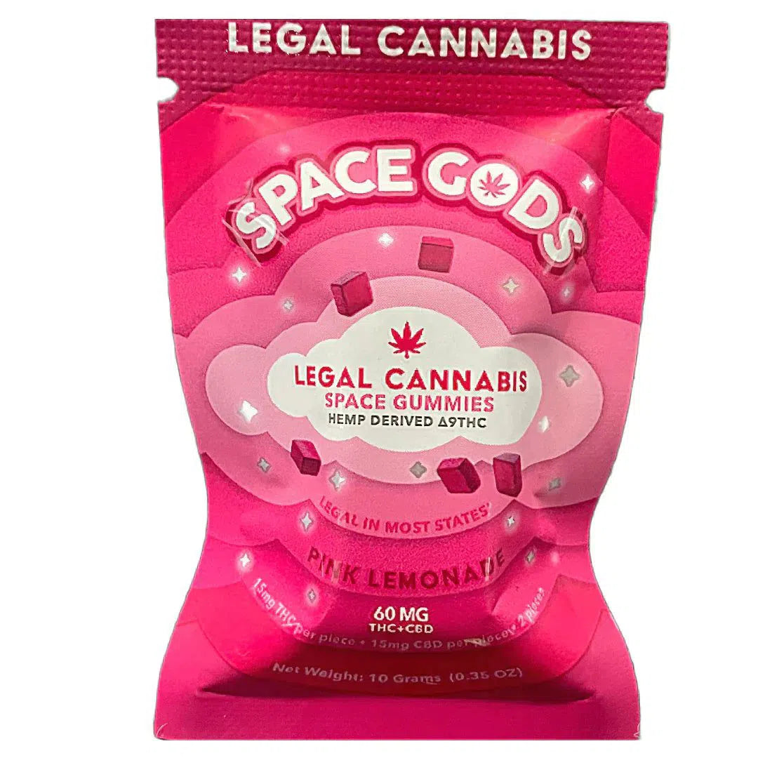 Space Gods Delta 9/CBD Gummies 60mg 2ct Bag-Space Gods-Pink Lemonade-NYC Glass