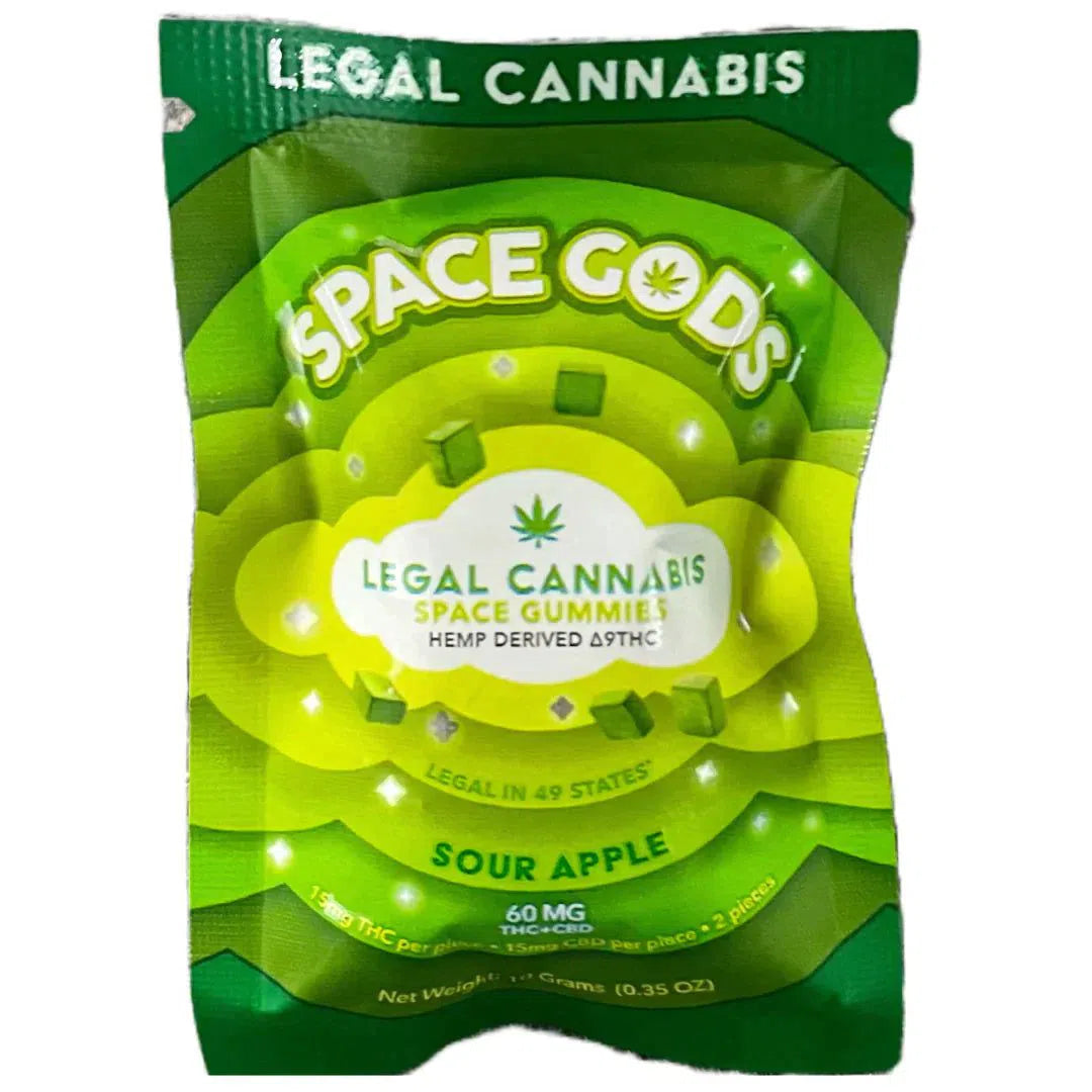 Space Gods Delta 9/CBD Gummies 60mg 2ct Bag-Space Gods-Sour Apple-NYC Glass