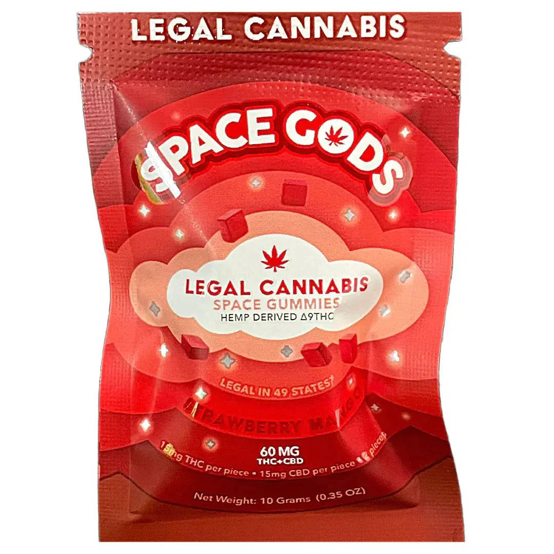 Space Gods Delta 9/CBD Gummies 60mg 2ct Bag-Space Gods-Strawberry Mango-NYC Glass